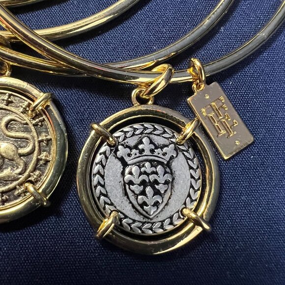 Elizabeth Taylor Greco-Roman Bangle Bracelets Set Of 5 Gold-Tone With Coin Charm - Picture 6 of 7